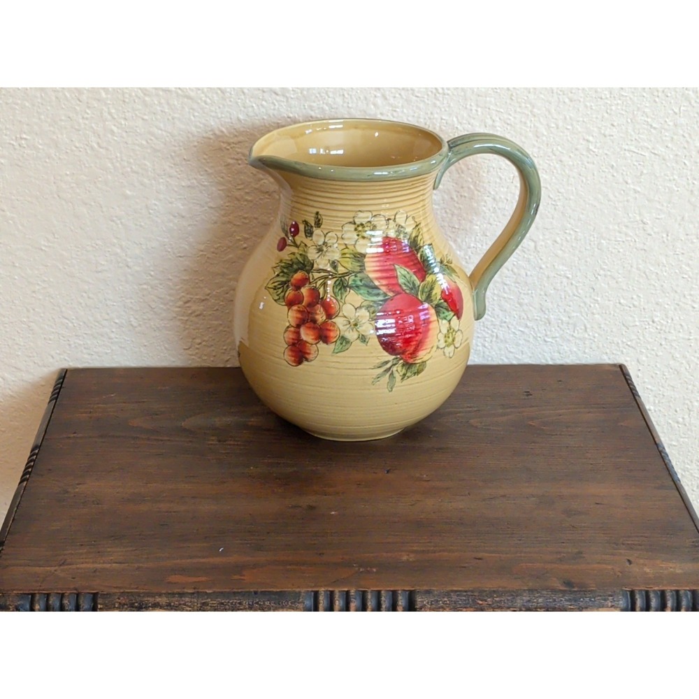 Large Vintage Golden Orchard Ceramic Pitcher, Farmhouse & Country Decor